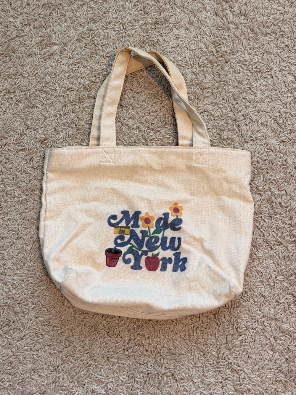 Uniqlo Cream Canvas Mini Tote with Colorful 'Made in New York' Graphic